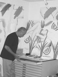Peter Sell im Atelier in Münster, Atelierkurse in Tobago